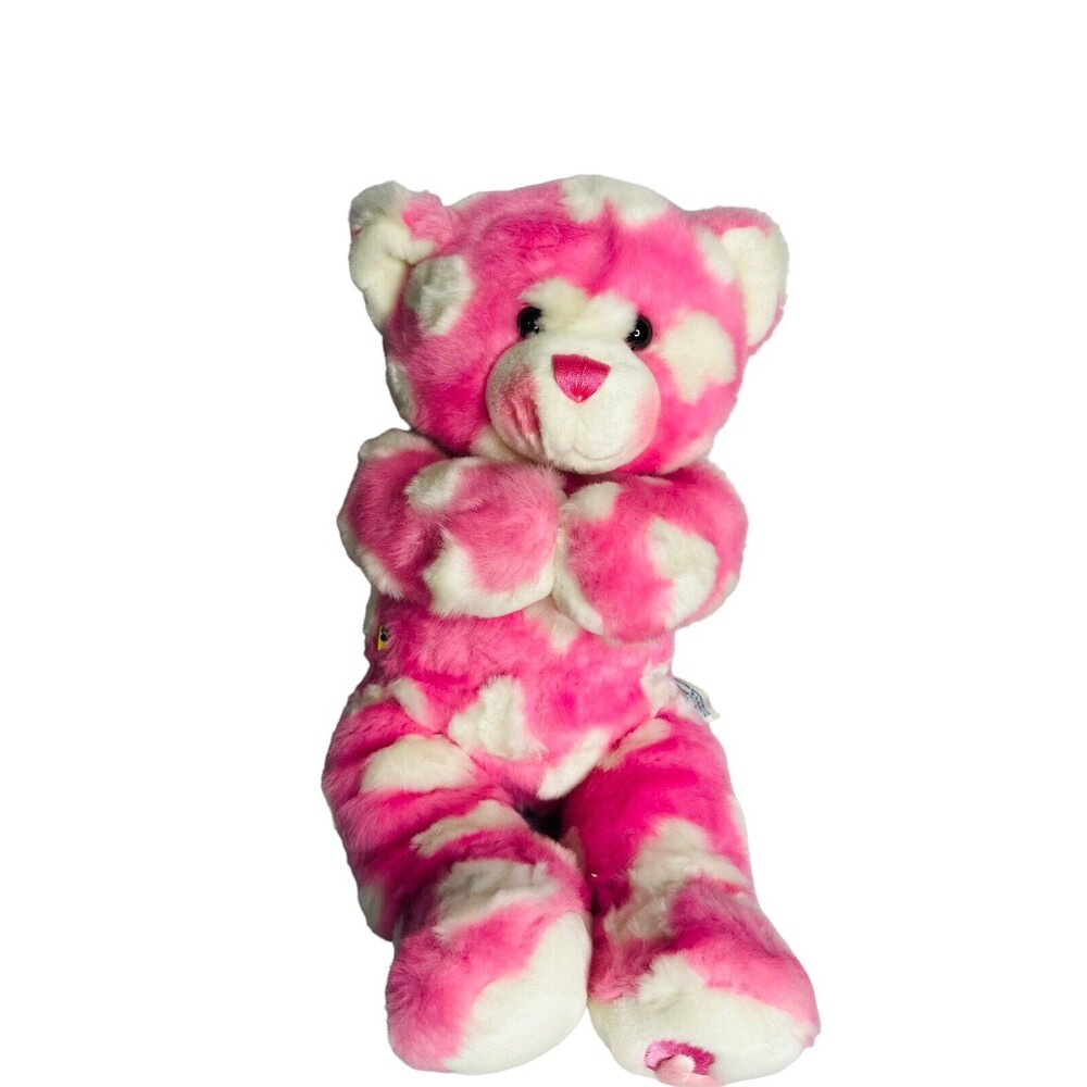 Build A Bear BABW Pink White Heart Hug Me Bear Magnetic Paws Plush talks phrases